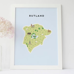 Rutland Map - Illustrierte Karte von Rutland / Reisegeschenke / Geschenke für Reisende / Vereinigtes Königreich / Großbritannien