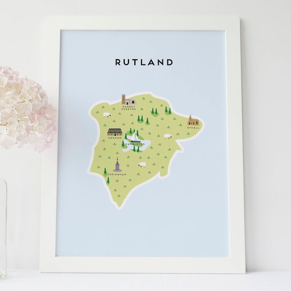 Rutland Map - Illustrated Map of Rutland Print / Travel Gifts / Gifts for Travellers / United Kingdom / Great Britain