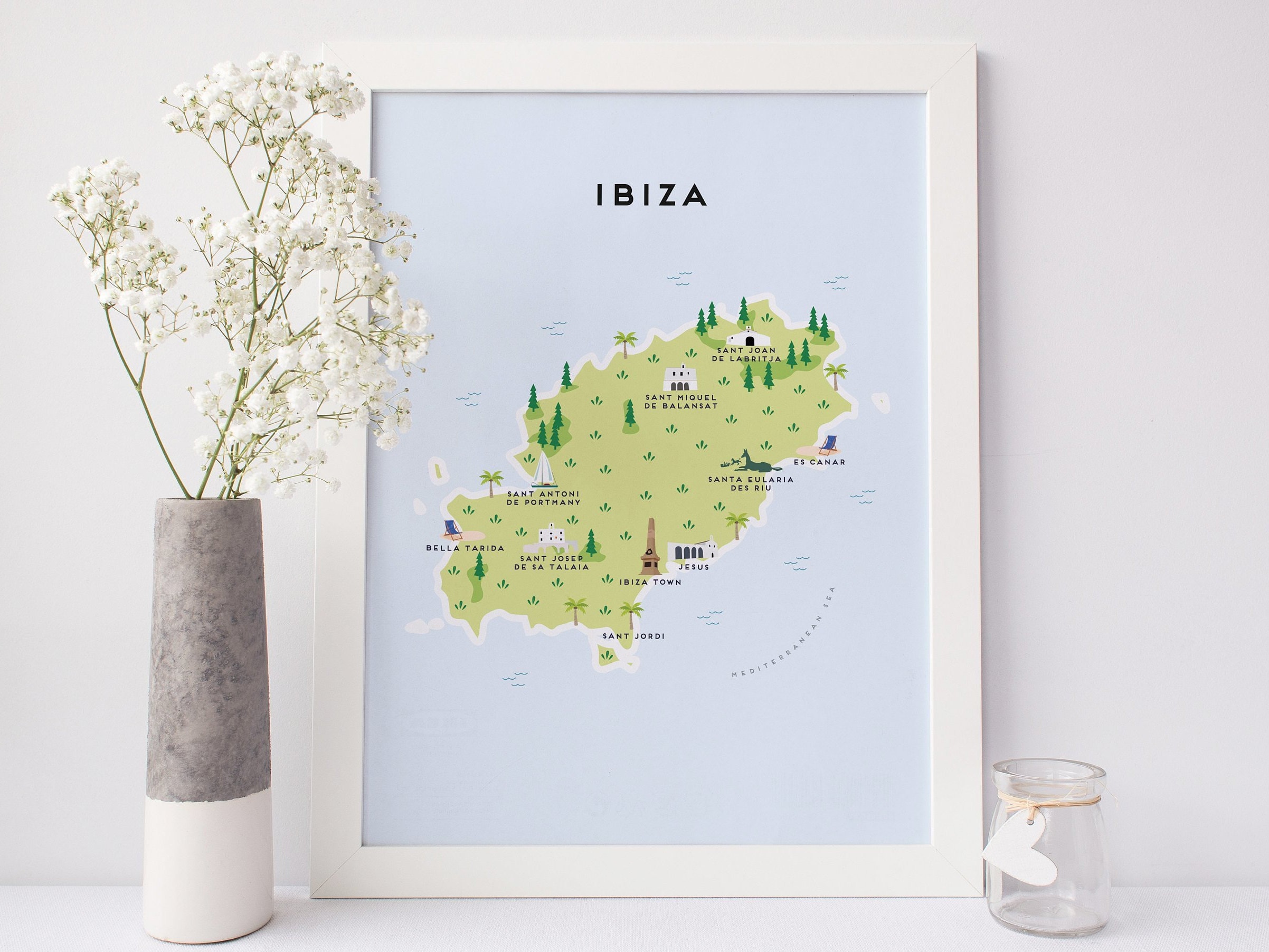 Ibiza Map Illustrated Map of Ibiza Print / Travel Gifts / | Etsy UK