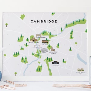 Cambridge Karte - Illustrierte Karte von Cambridge Print / Reisegeschenke / Geschenke für Reisende / UK / Großbritannien