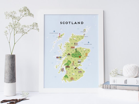 Illustrated Map of Angus Print Travel Gifts Gifts for Travellers United Kingdom Great Britain Scotland Angus Map
