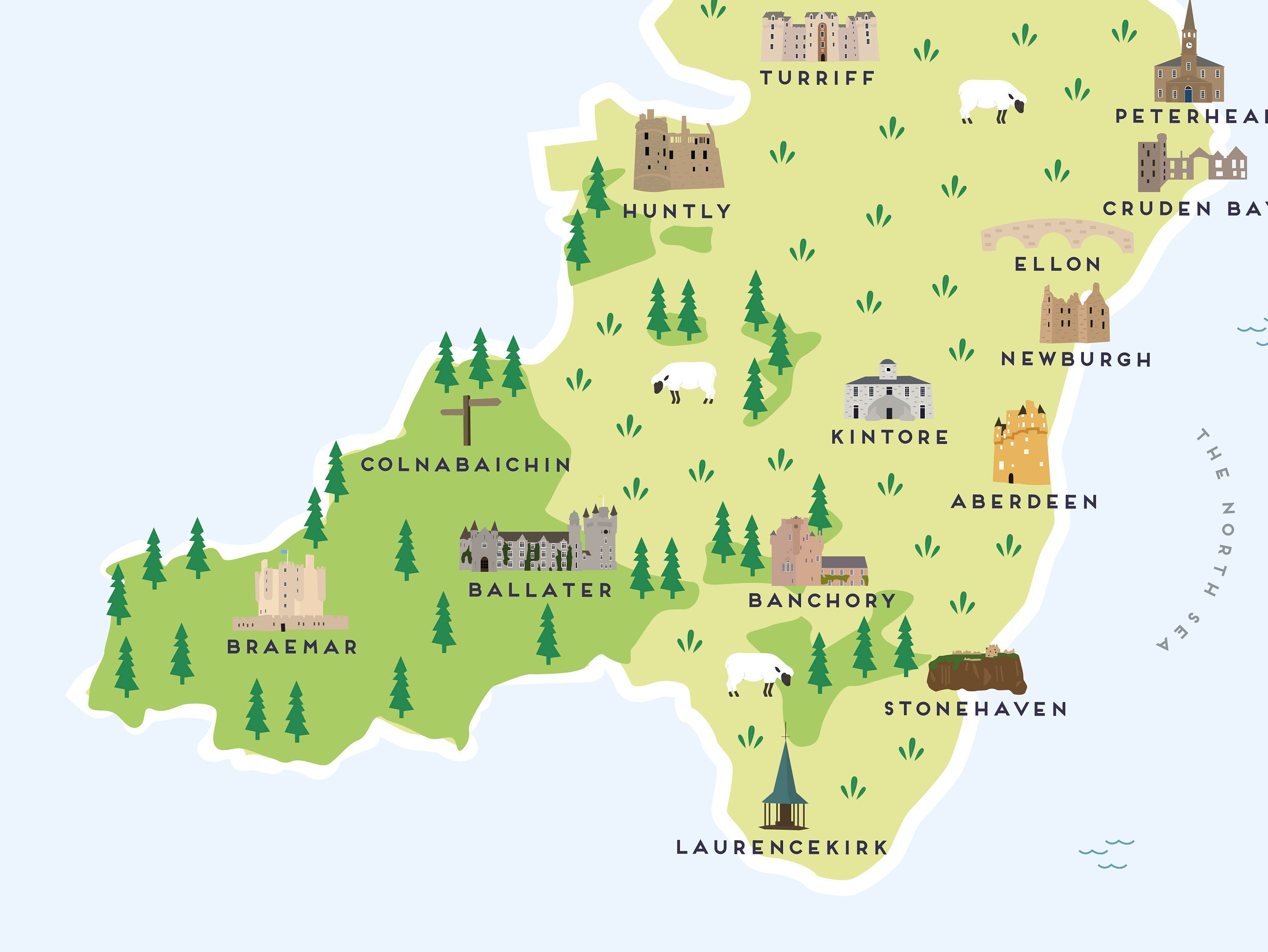 Aberdeenshire Map Illustrated Map of Aberdeenshire Print / Etsy