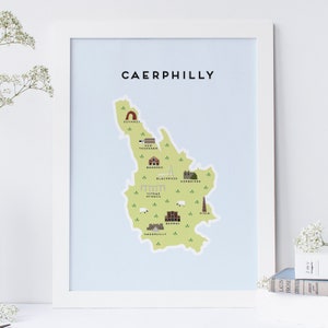 Caerphilly-kaart - geïllustreerde kaart van Caerphilly print / reiscadeaus / cadeaus voor reizigers / Verenigd Koninkrijk / Wales / Welsh
