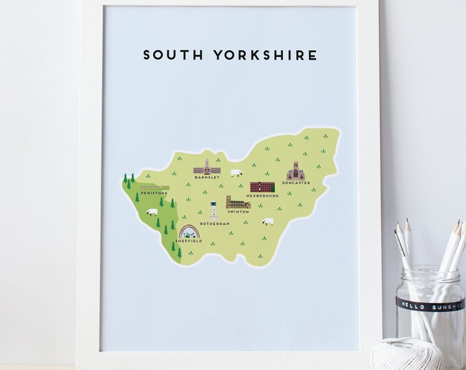 South Yorkshire Map Illustrated Map of South Yorkshire Print - Etsy UK