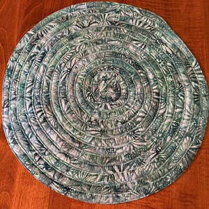 Teal Batik Quilted Table Topper, 17 Inch Round Home Decor Mat