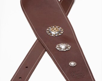 4" 3 Concho Boot Leather Guitar Strap