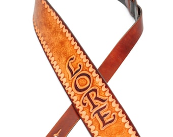 Personalized Hand Carved and Tooled Guitar Strap.