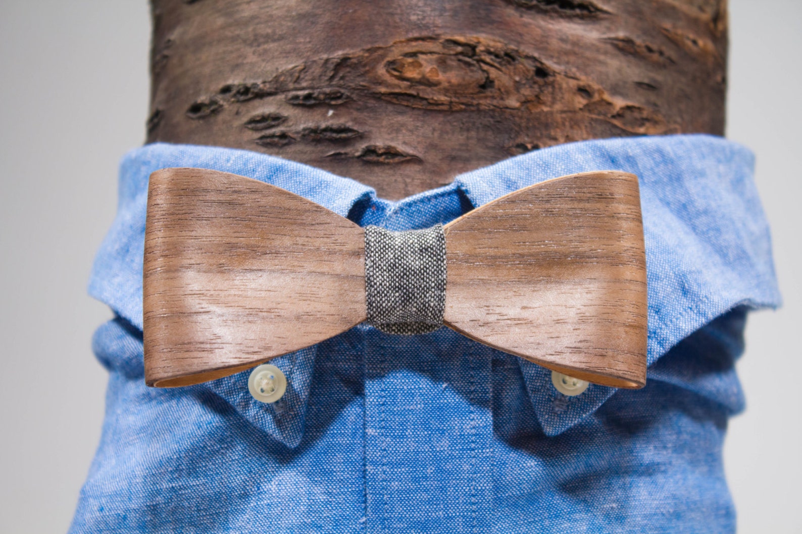 Wood Bow Tie with Leather Neck Piece WALNUT Wooden Bow Tie | Etsy