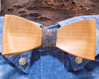 Wood Bow Tie with Leather Neck Piece - MAPLE, Bow tie, Wooden Bow Tie, Rustic Groom Accessory, Rustic Wedding Decor, Unique Mens Gift