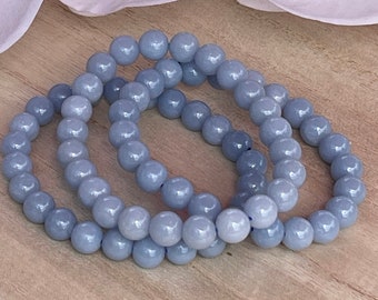 Angelite Stretch Bracelet: 8mm Blue Crystal Healing