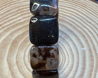 Black Flower Agate Stretch Bracelet: Calming Nurture Stone