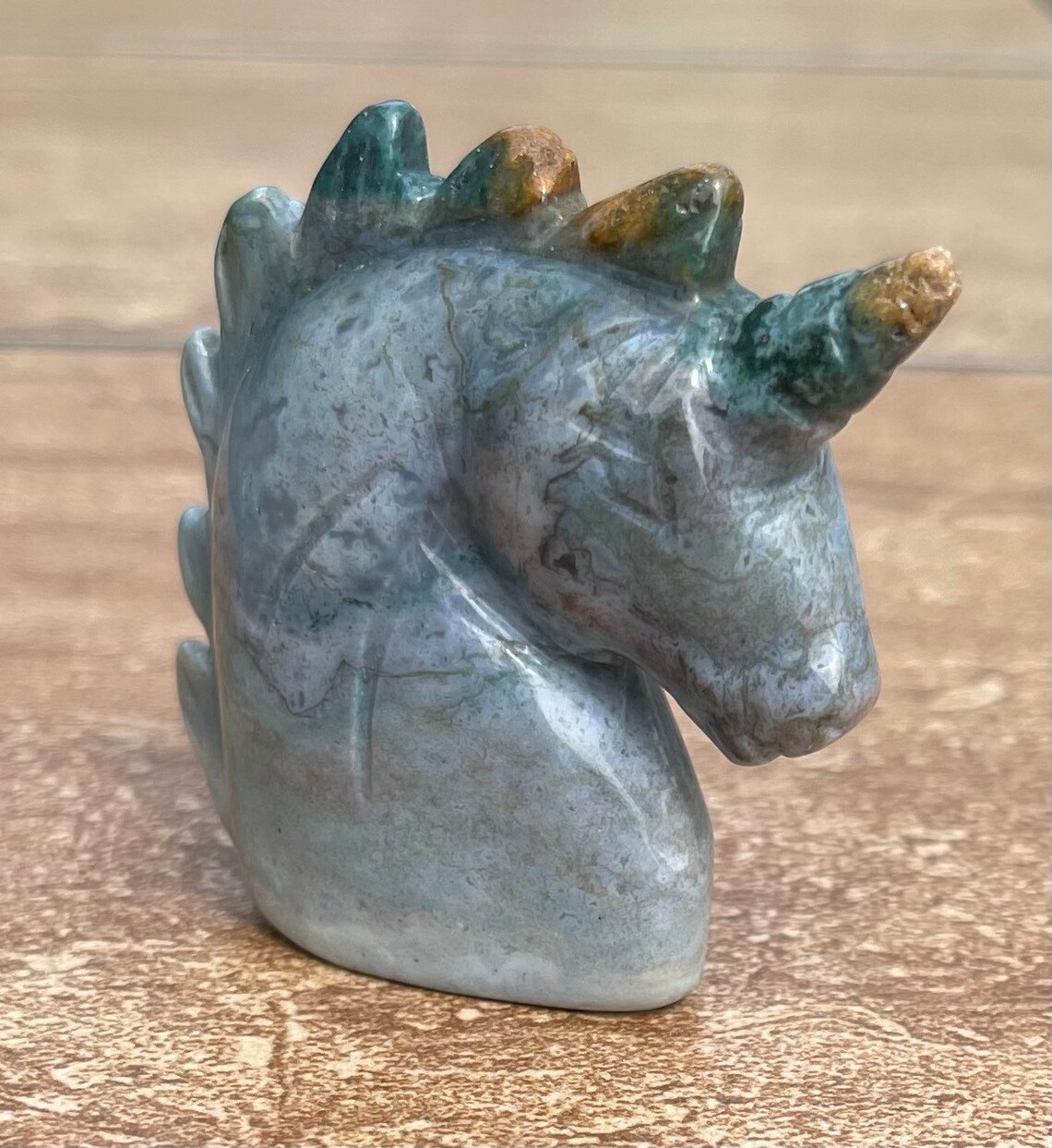 Ocean Jasper Unicorn Head Sculpture Carving Crystal Unicorn Etsy