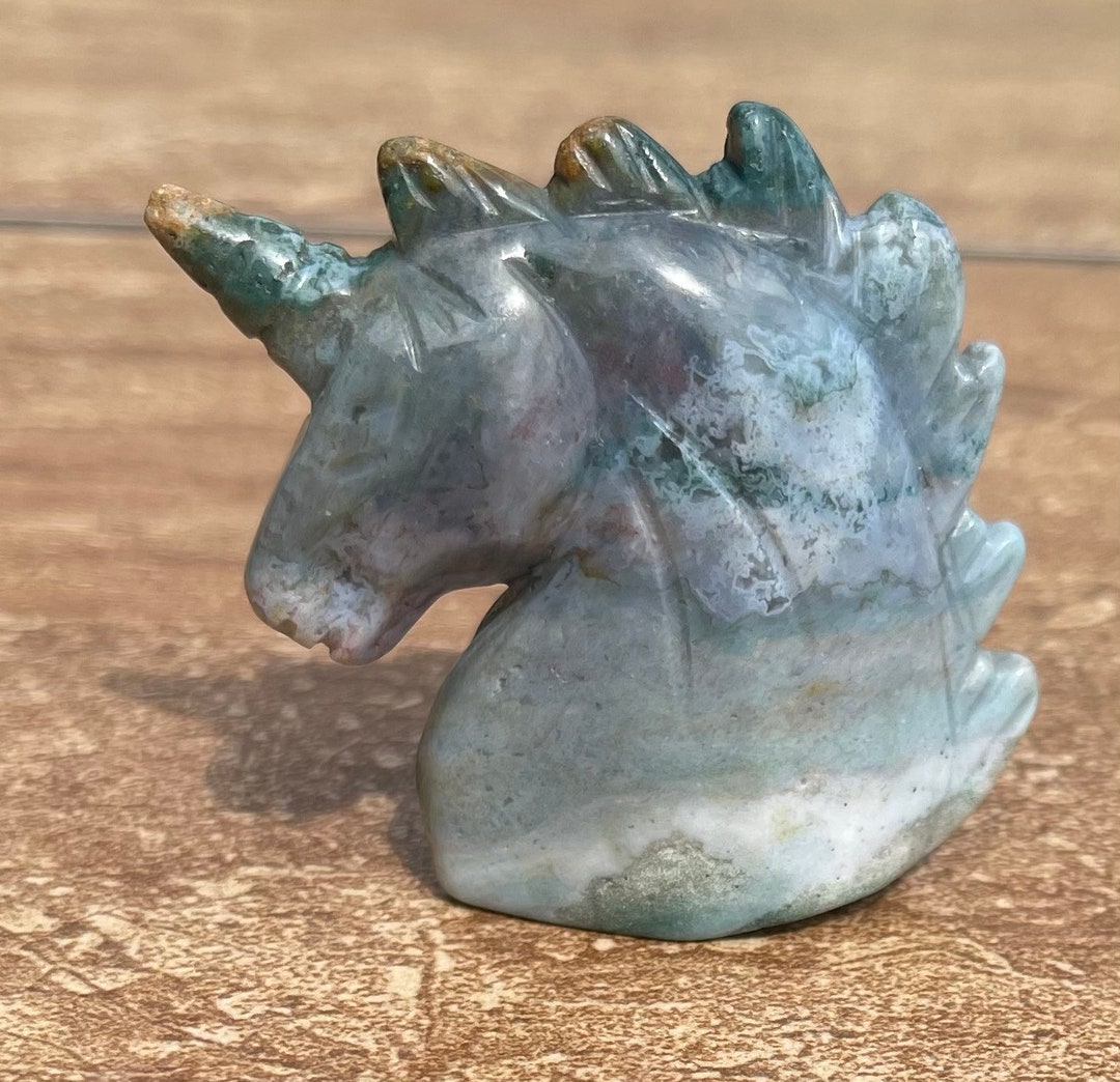 Ocean Jasper Unicorn Head Sculpture Carving Crystal Unicorn Etsy
