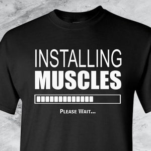Exit 52 Installing Muscles, Please Wait Black Adult T-Shirt