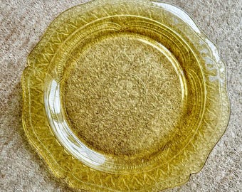 Federal Glass Dinner Plate, 1930s Patrician Spoke Pattern, Yellow Amber, 11"