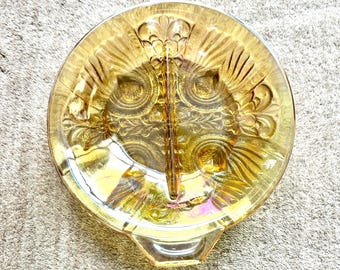 Marigold Carnival Glass Relish Dish, Vintage Killarney Pattern, Indiana Glass