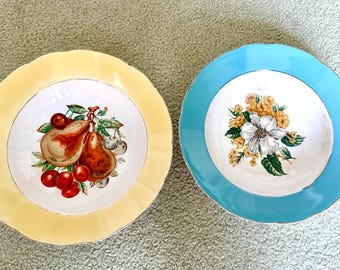 ESCO Japan Vintage Porcelain Bowls (2), Gold Trim, Floral Design