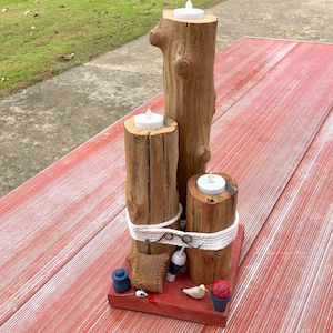Candle or Solar Light Post, Nautical Pier Decor, Cedar Driftwood Light Posts, Pool Light Stand, Landscape Lights, Patio Garden Lighting,