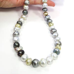 9-14mm Mix Button-Baroque Multi-Color Tahitian, White/Golden South Sea and Keshi Pearl Necklace Strand