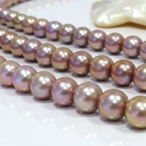 14-16mm AAA Purple Round Nucleated Fresh Water Pearl Necklace Strand image 8