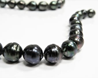 8-11mm Dark Circle-Drop/Button Baroque Tahitian Necklace Strand