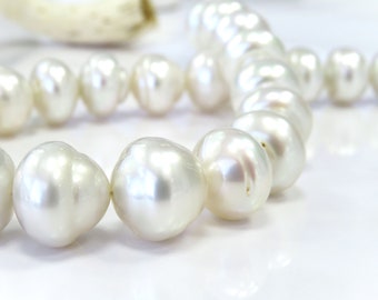 13-15mm White Circle-Button South Sea Pearl Necklace Strand