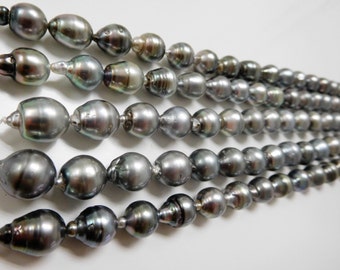 11-14mm Light Gray Circle-Drop/Baroque Tahitian Necklace Strand