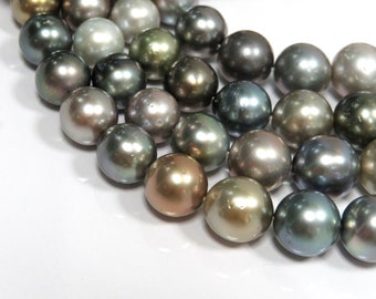 8-10mm Medium-Dark/Light Multi-Color Round Tahitian Pearl Necklace Strand