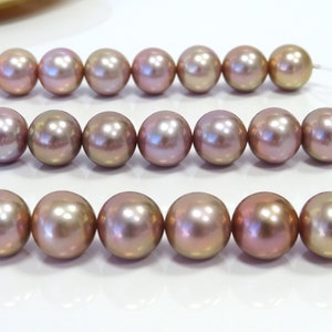 14-16mm AAA Purple Round Nucleated Fresh Water Pearl Necklace Strand image 6