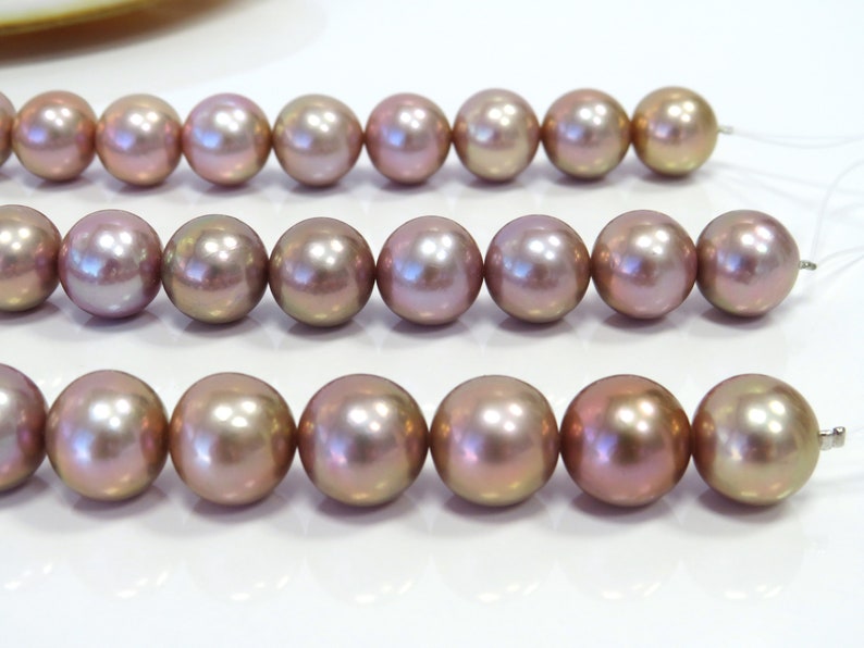 14-16mm AAA Purple Round Nucleated Fresh Water Pearl Necklace Strand image 6