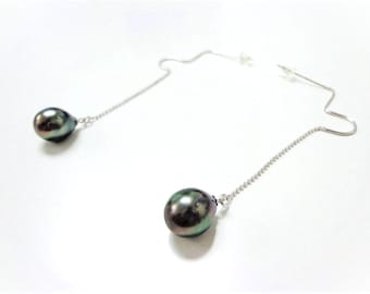 Pendientes de perla lineal con forma de cascada barroca de 9 mm