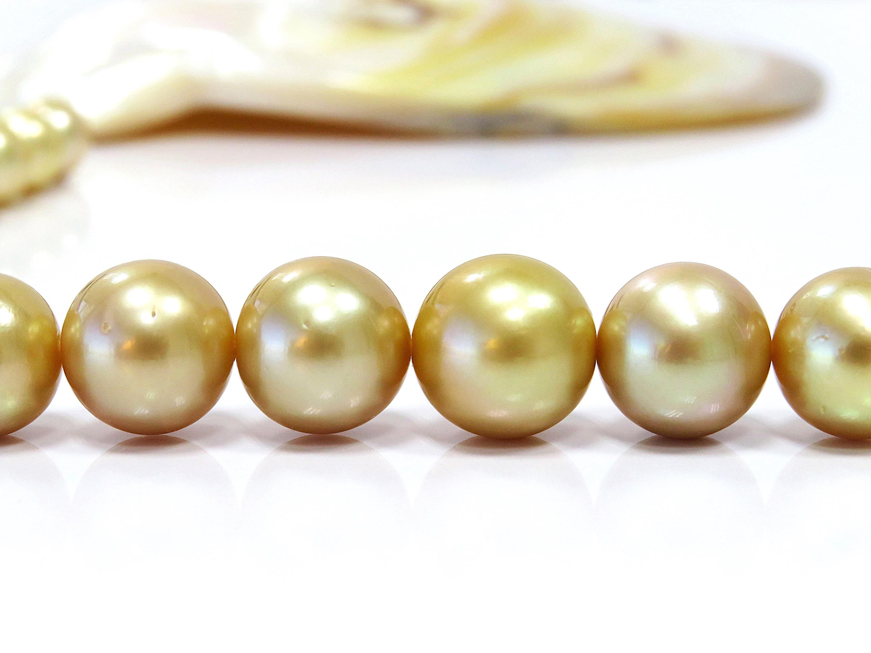 11～14 mm ゴールドラウンド南洋真珠ネックレスストランド - Etsy 日本