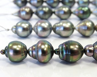 10-11mm Short-Strand Multi-Color Circle-Drop/Baroque Tahitian Pearls