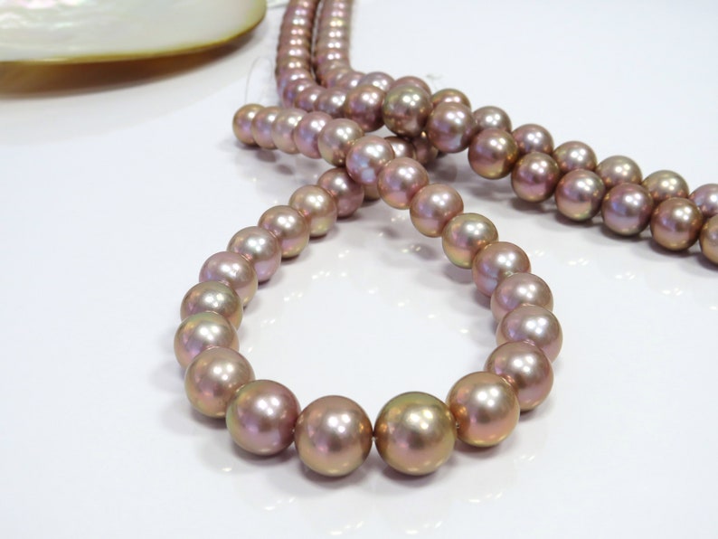 14-16mm AAA Purple Round Nucleated Fresh Water Pearl Necklace Strand image 7