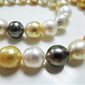8-13mm Multi-Colored Near-Round South Sea and Tahitian Pearl Necklace Strand