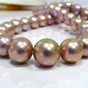 14-16mm AAA Purple Round Nucleated Fresh Water Pearl Necklace Strand image 9