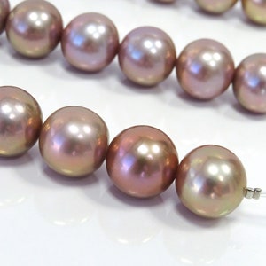 14-16mm AAA Purple Round Nucleated Fresh Water Pearl Necklace Strand image 3