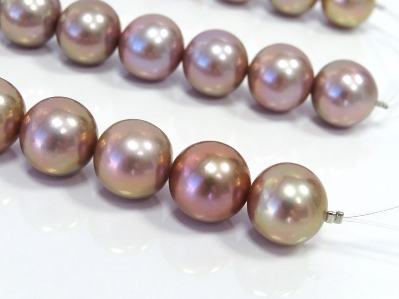 14-16mm AAA Purple Round Nucleated Fresh Water Pearl Necklace Strand image 3