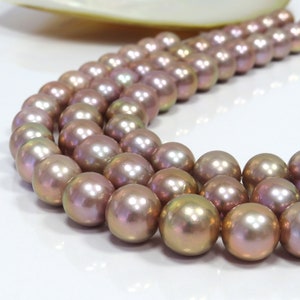14-16mm AAA Purple Round Nucleated Fresh Water Pearl Necklace Strand image 2