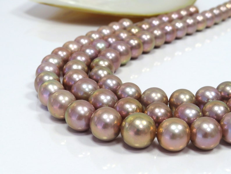 14-16mm AAA Purple Round Nucleated Fresh Water Pearl Necklace Strand image 2