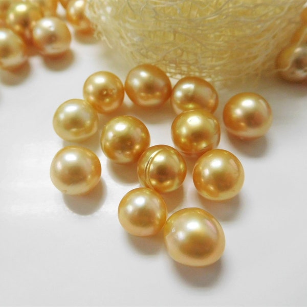 8-10mm Golden Near-Round/Oval South Sea Loose Pearls