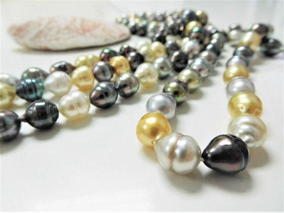 8.7MM - 11.5X13.8MM Black Baroque Tahitian Pearl Necklace, 14K Clasp,
