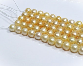 7-9mm Medium-Dark Round Golden South Sea Pearl Necklace Strand