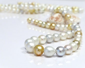 7-9mm Mix Golden and White Round/Near-Round South Sea Pearl Necklace Strand