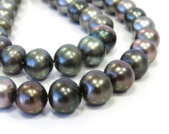 11-14mm Medium/Dark Near-Round/Button Tahitian Necklace Strand