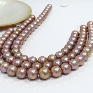 14-16mm AAA Purple Round Nucleated Fresh Water Pearl Necklace Strand image 4