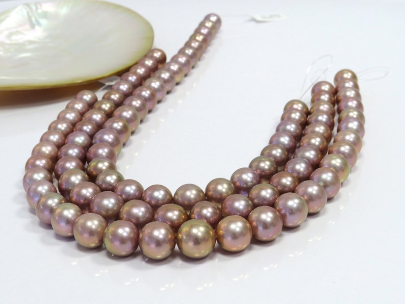 14-16mm AAA Purple Round Nucleated Fresh Water Pearl Necklace Strand image 4
