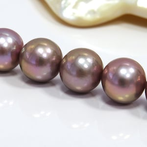 14-16mm AAA Purple Round Nucleated Fresh Water Pearl Necklace Strand image 1