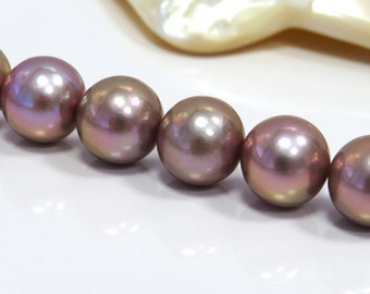 14-16mm AAA Purple Round Nucleated Fresh Water Pearl Necklace Strand