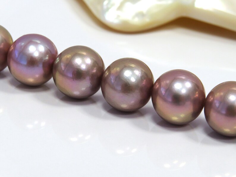 14-16mm AAA Purple Round Nucleated Fresh Water Pearl Necklace Strand image 1